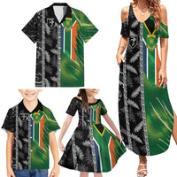 Custom Aotearoa South Africa Rugby Freedom Cup Family Matching Summer Maxi Dress and Hawaiian Shirt Maori Silver Fern Art and Sporty Flag SA - Wonder Print Shop