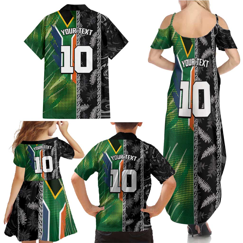 Custom Aotearoa South Africa Rugby Freedom Cup Family Matching Summer Maxi Dress and Hawaiian Shirt Maori Silver Fern Art and Sporty Flag SA - Wonder Print Shop