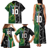 Custom Aotearoa South Africa Rugby Freedom Cup Family Matching Tank Maxi Dress and Hawaiian Shirt Maori Silver Fern Art and Sporty Flag SA - Wonder Print Shop