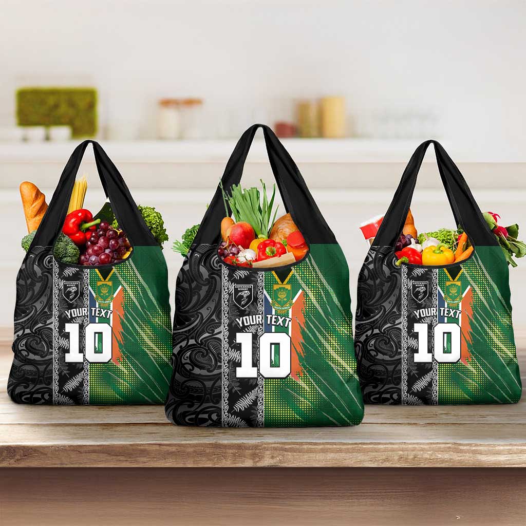 Custom Aotearoa South Africa Rugby Freedom Cup Grocery Bag Maori Silver Fern Art and Sporty Flag SA - Wonder Print Shop