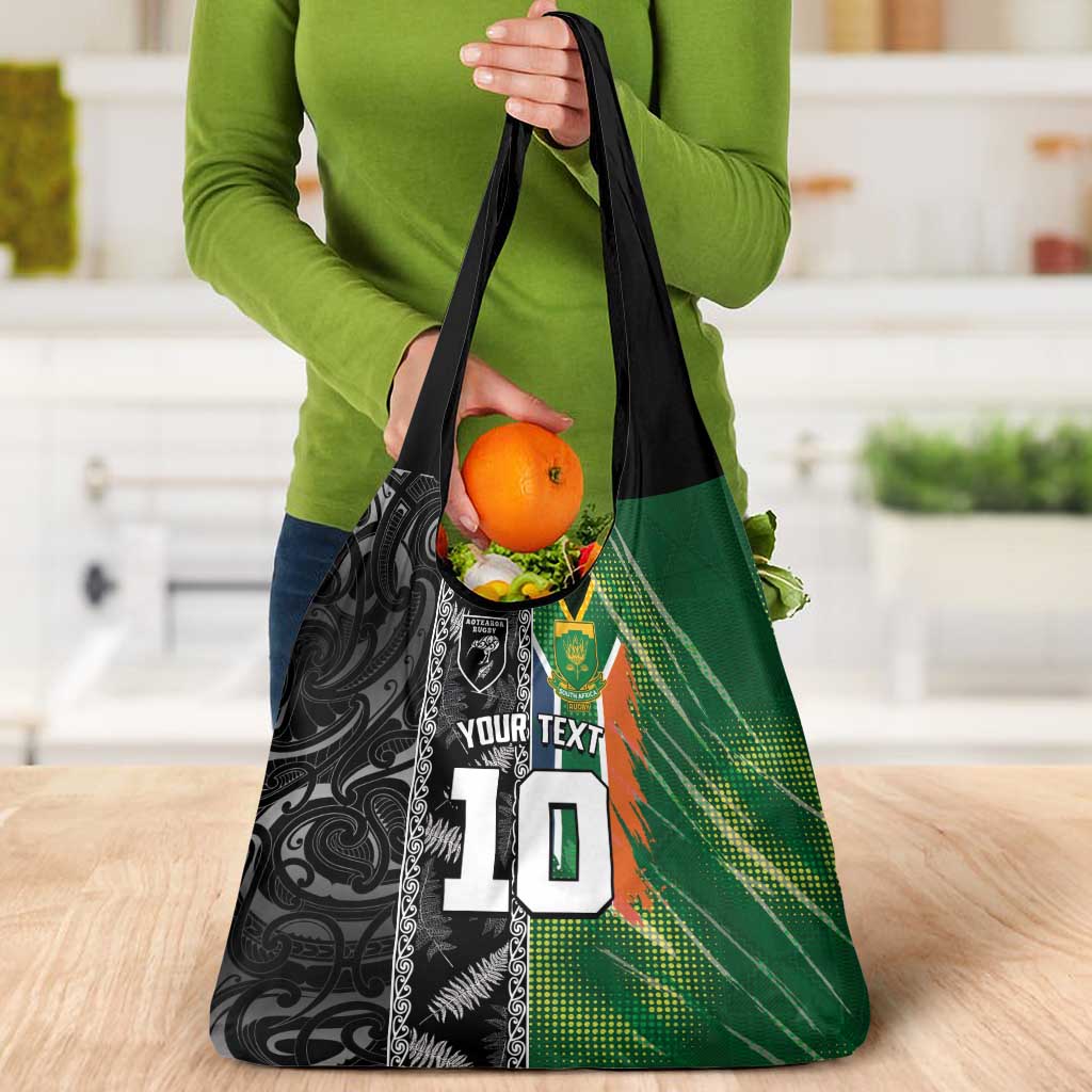 Custom Aotearoa South Africa Rugby Freedom Cup Grocery Bag Maori Silver Fern Art and Sporty Flag SA - Wonder Print Shop