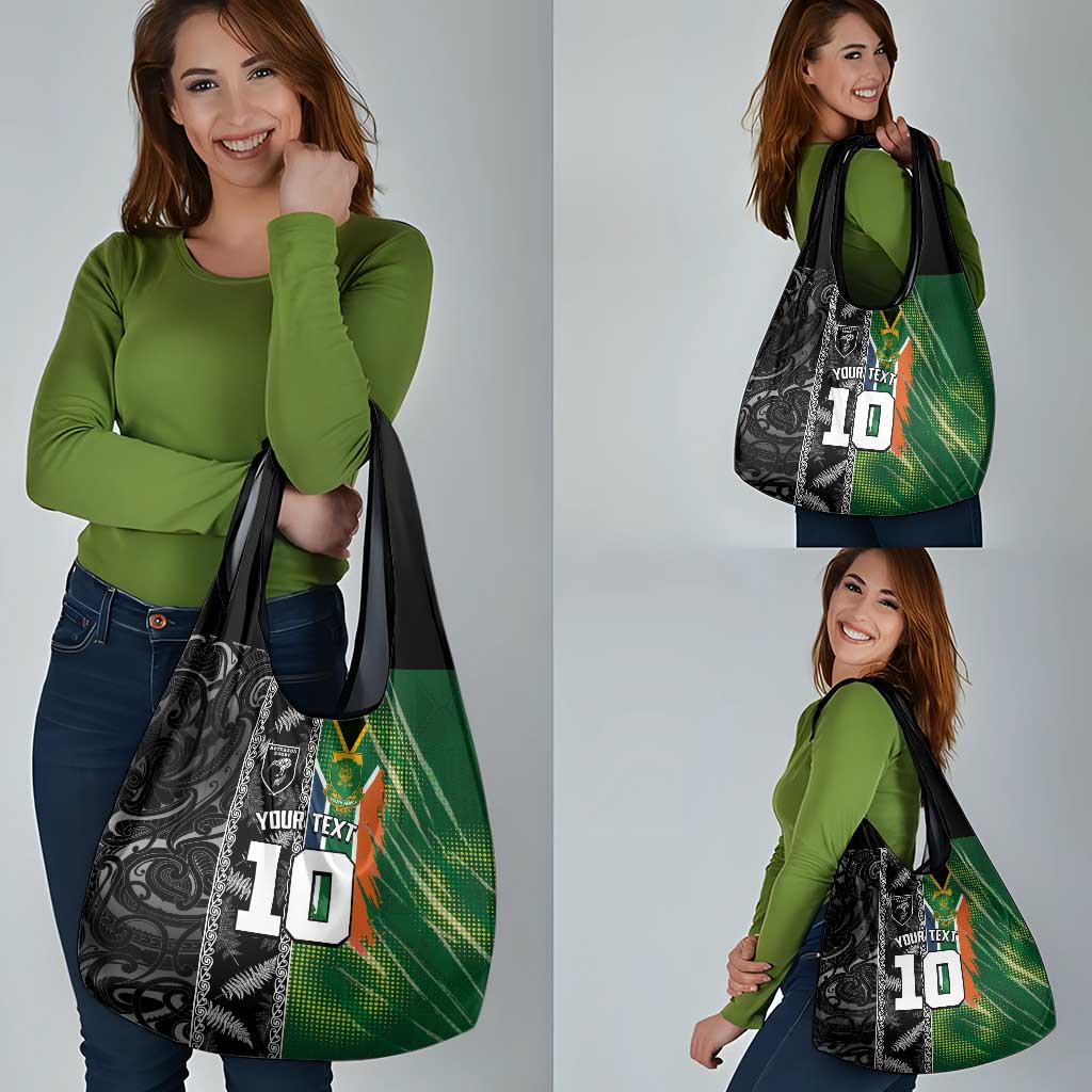 Custom Aotearoa South Africa Rugby Freedom Cup Grocery Bag Maori Silver Fern Art and Sporty Flag SA - Wonder Print Shop