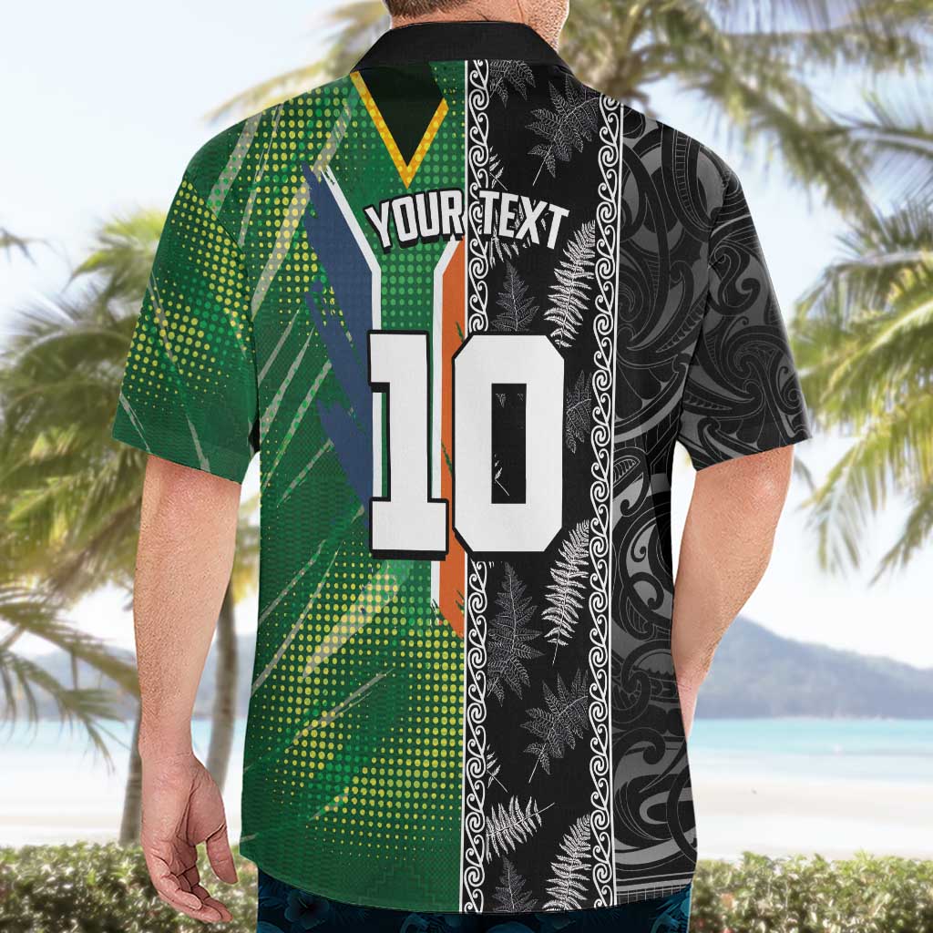 Custom Aotearoa South Africa Rugby Freedom Cup Hawaiian Shirt Maori Silver Fern Art and Sporty Flag SA - Wonder Print Shop