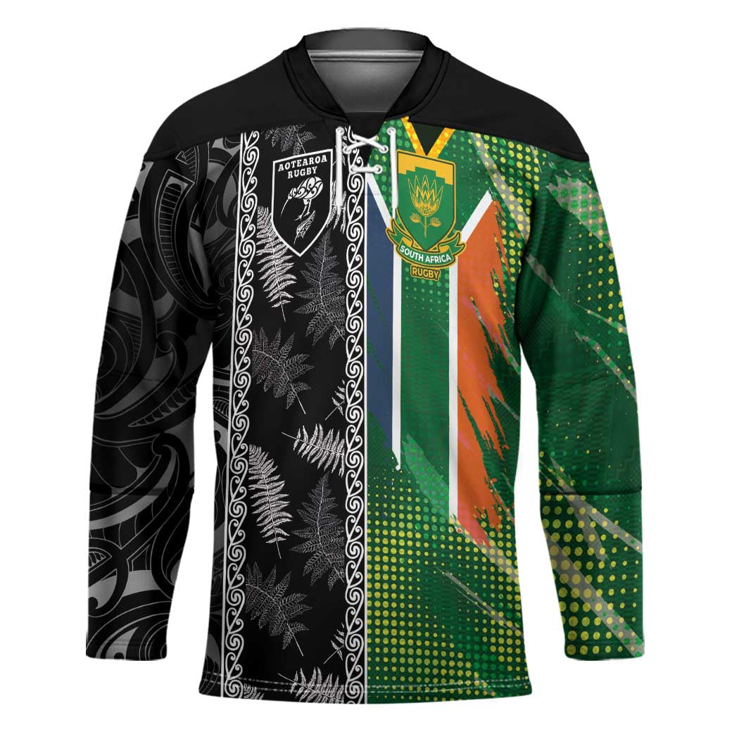 Custom Aotearoa South Africa Rugby Freedom Cup Hockey Jersey Maori Silver Fern Art and Sporty Flag SA - Wonder Print Shop