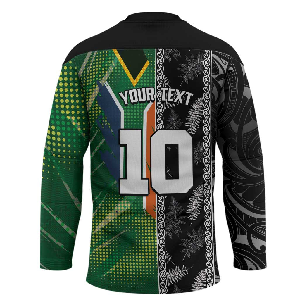 Custom Aotearoa South Africa Rugby Freedom Cup Hockey Jersey Maori Silver Fern Art and Sporty Flag SA - Wonder Print Shop