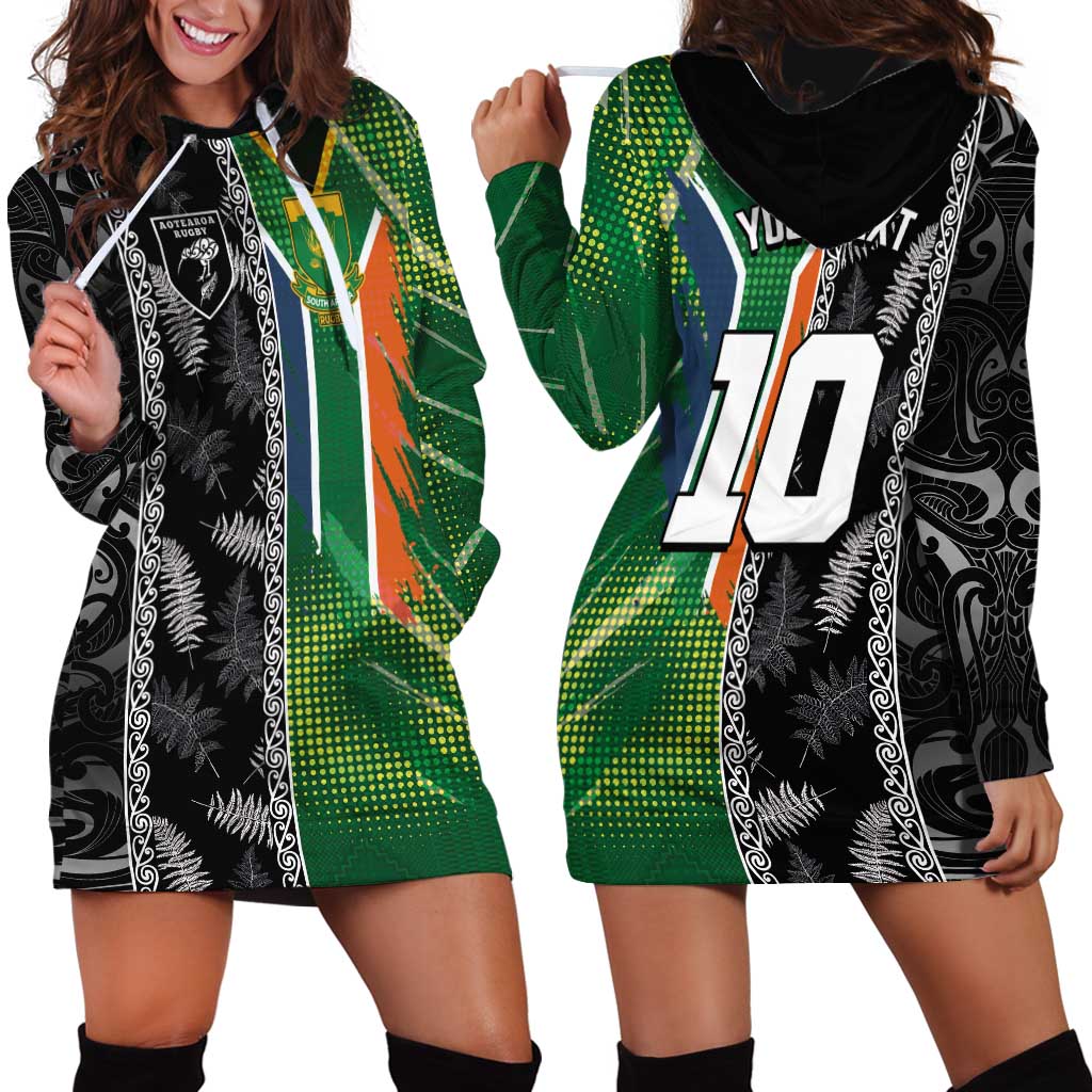 Custom Aotearoa South Africa Rugby Freedom Cup Hoodie Dress Maori Silver Fern Art and Sporty Flag SA - Wonder Print Shop
