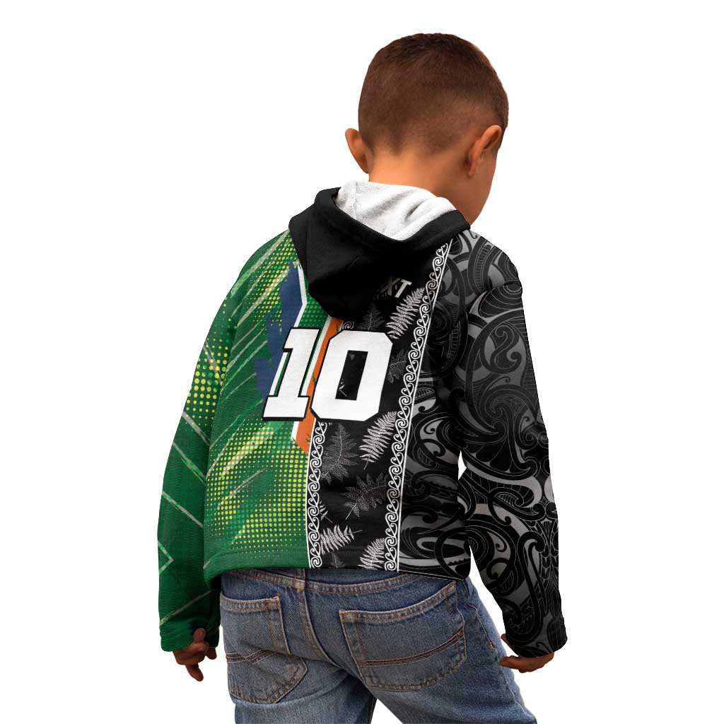 Custom Aotearoa South Africa Rugby Freedom Cup Kid Hoodie Maori Silver Fern Art and Sporty Flag SA - Wonder Print Shop