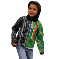 Custom Aotearoa South Africa Rugby Freedom Cup Kid Hoodie Maori Silver Fern Art and Sporty Flag SA - Wonder Print Shop