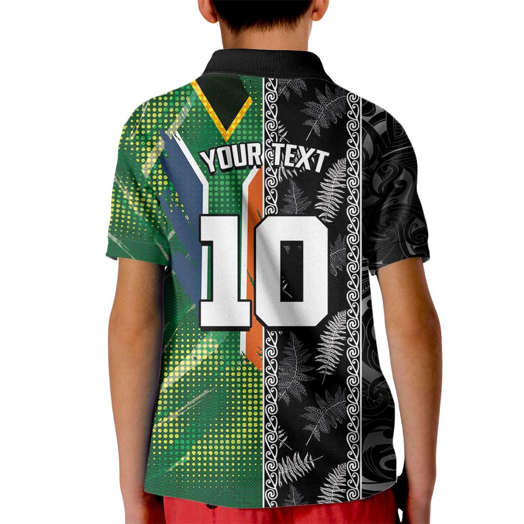 Custom Aotearoa South Africa Rugby Freedom Cup Kid Polo Shirt Maori Silver Fern Art and Sporty Flag SA - Wonder Print Shop