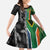 Custom Aotearoa South Africa Rugby Freedom Cup Kid Short Sleeve Dress Maori Silver Fern Art and Sporty Flag SA - Wonder Print Shop