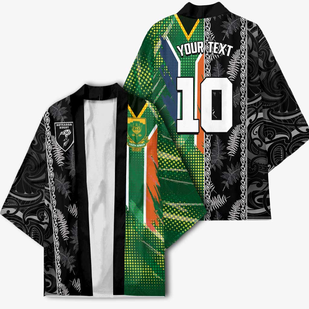 Custom Aotearoa South Africa Rugby Freedom Cup Kimono Maori Silver Fern Art and Sporty Flag SA - Wonder Print Shop