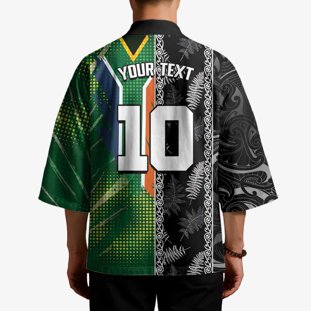 Custom Aotearoa South Africa Rugby Freedom Cup Kimono Maori Silver Fern Art and Sporty Flag SA - Wonder Print Shop