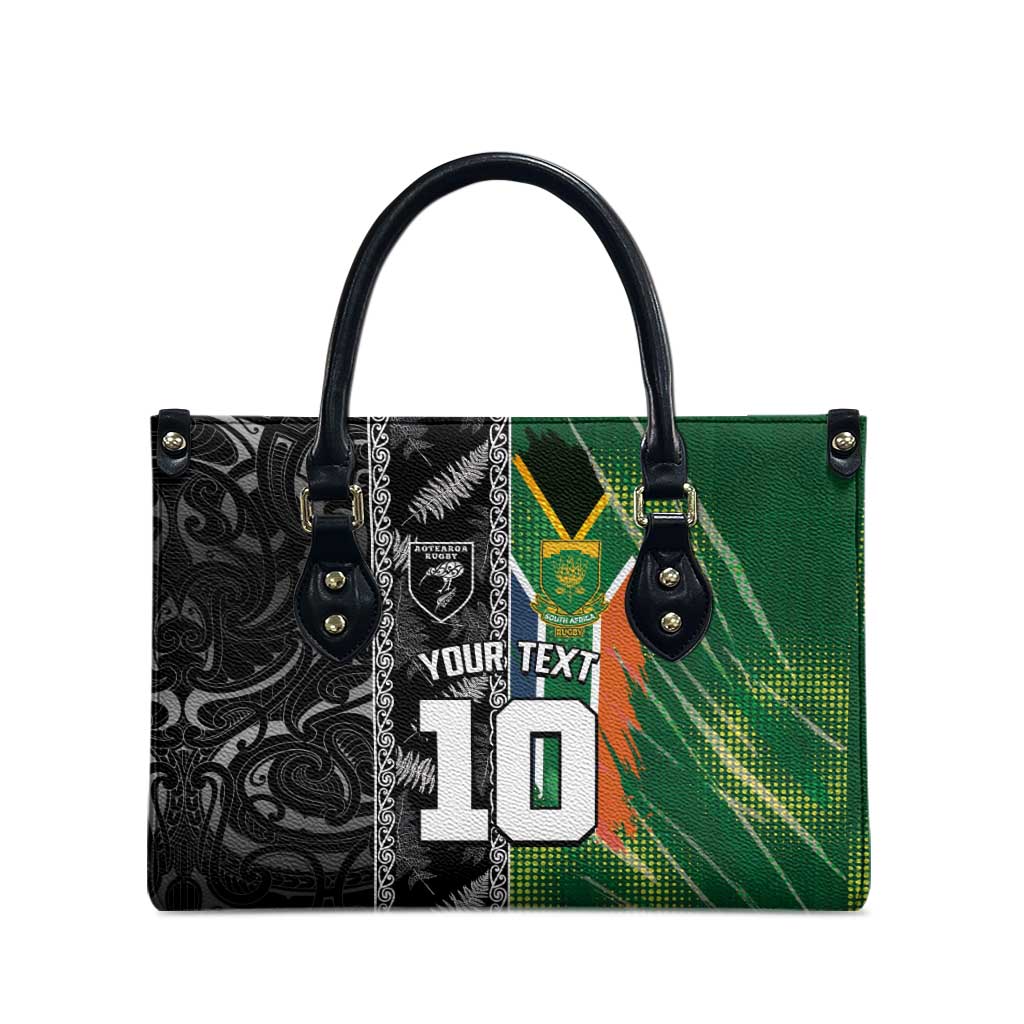 Custom Aotearoa South Africa Rugby Freedom Cup Leather Bag Maori Silver Fern Art and Sporty Flag SA - Wonder Print Shop