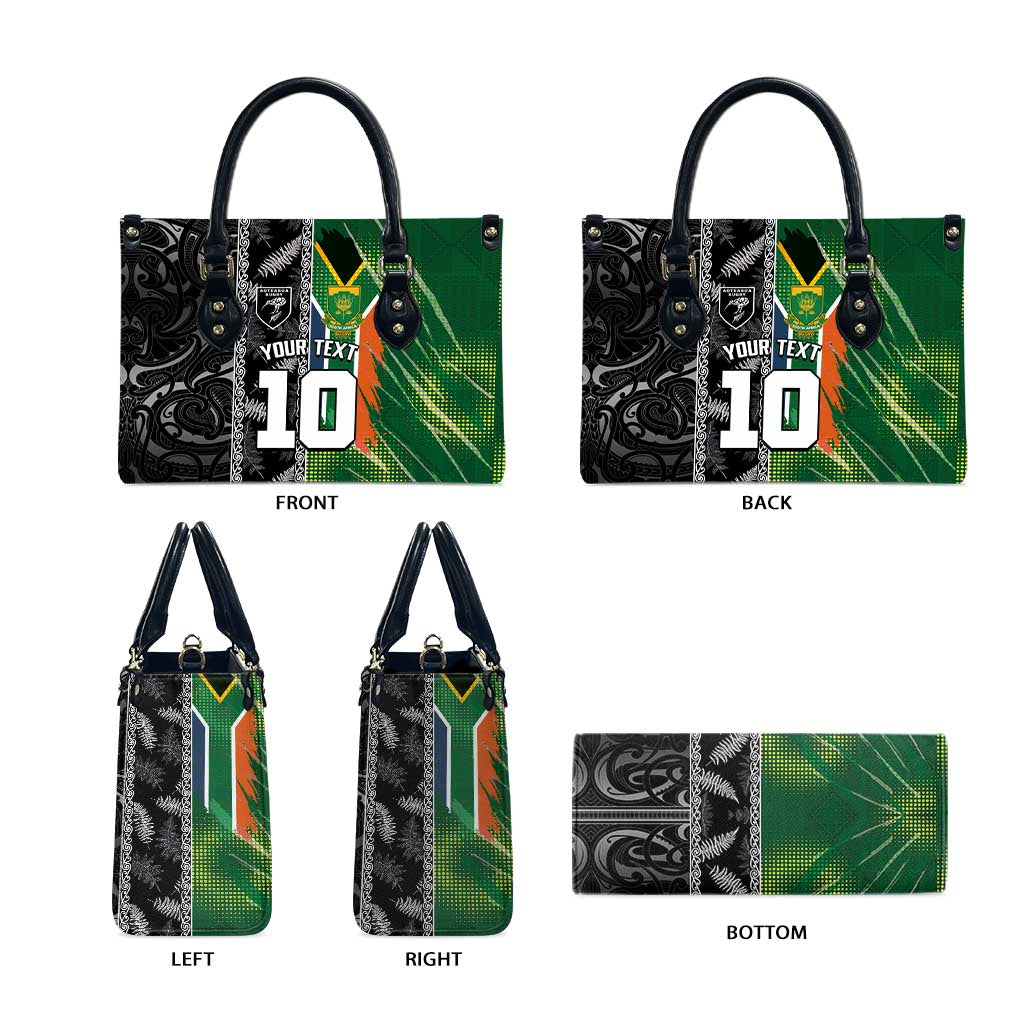 Custom Aotearoa South Africa Rugby Freedom Cup Leather Bag Maori Silver Fern Art and Sporty Flag SA - Wonder Print Shop