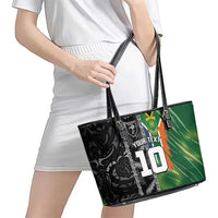Custom Aotearoa South Africa Rugby Freedom Cup Leather Tote Bag Maori Silver Fern Art and Sporty Flag SA - Wonder Print Shop