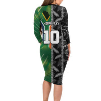 Custom Aotearoa South Africa Rugby Freedom Cup Long Sleeve Bodycon Dress Maori Silver Fern Art and Sporty Flag SA - Wonder Print Shop