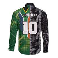 Custom Aotearoa South Africa Rugby Freedom Cup Long Sleeve Button Shirt Maori Silver Fern Art and Sporty Flag SA - Wonder Print Shop