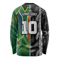 Custom Aotearoa South Africa Rugby Freedom Cup Long Sleeve Shirt Maori Silver Fern Art and Sporty Flag SA - Wonder Print Shop