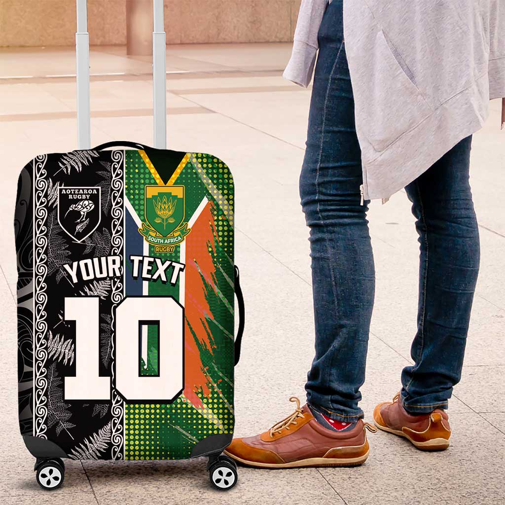 Custom Aotearoa South Africa Rugby Freedom Cup Luggage Cover Maori Silver Fern Art and Sporty Flag SA - Wonder Print Shop