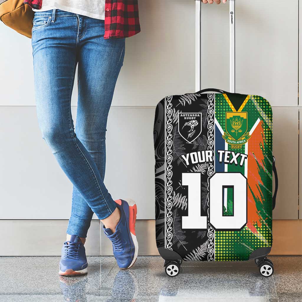 Custom Aotearoa South Africa Rugby Freedom Cup Luggage Cover Maori Silver Fern Art and Sporty Flag SA - Wonder Print Shop