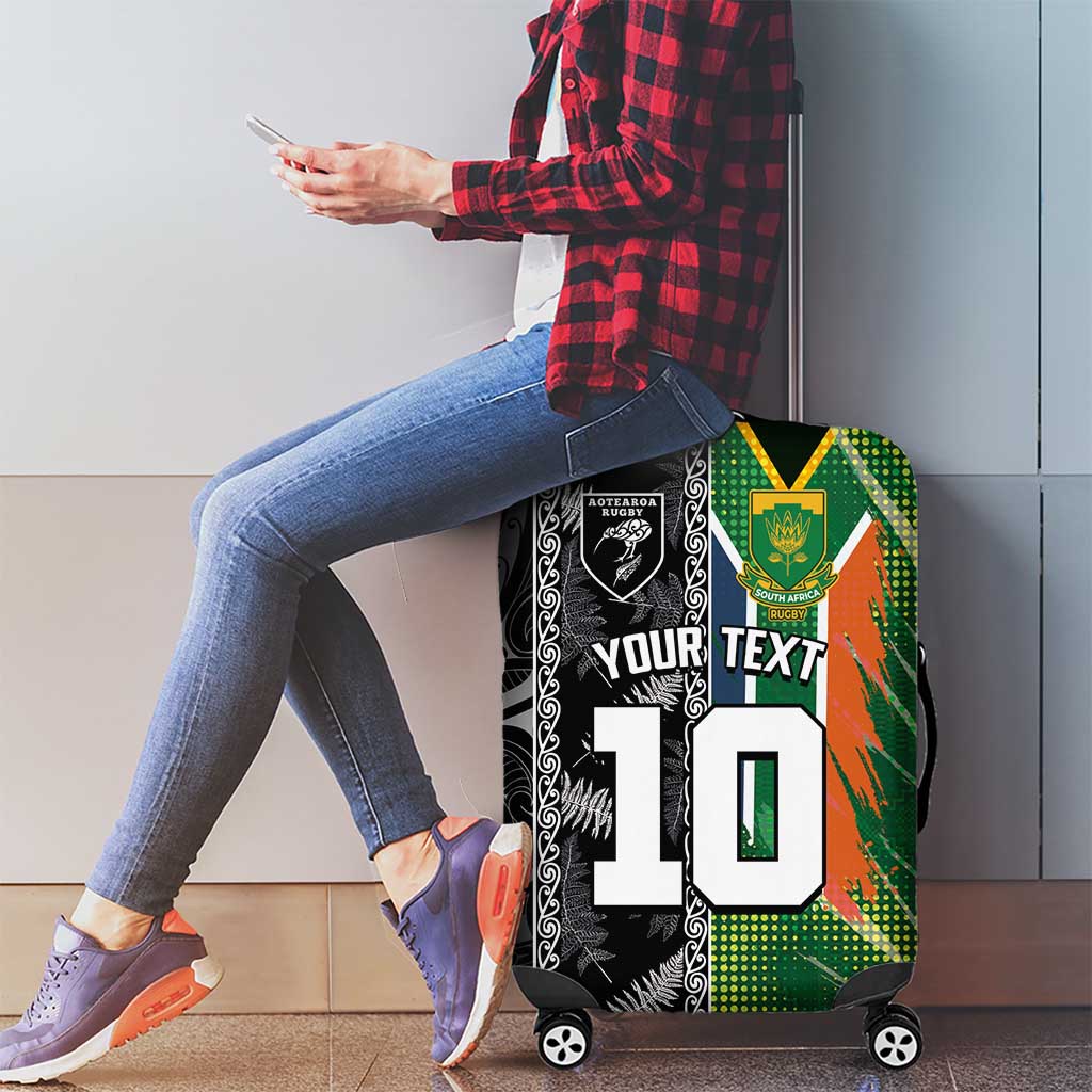 Custom Aotearoa South Africa Rugby Freedom Cup Luggage Cover Maori Silver Fern Art and Sporty Flag SA - Wonder Print Shop