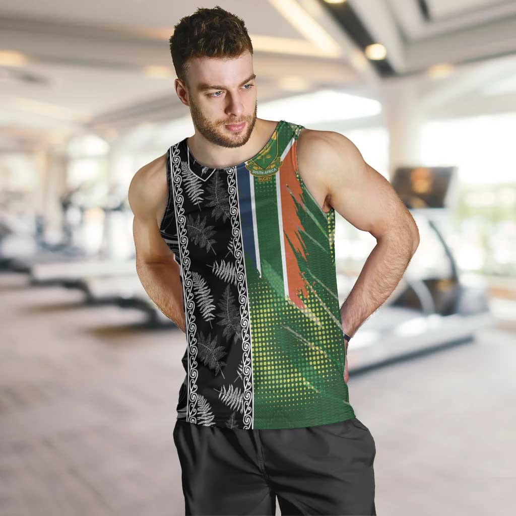 Custom Aotearoa South Africa Rugby Freedom Cup Men Tank Top Maori Silver Fern Art and Sporty Flag SA - Wonder Print Shop