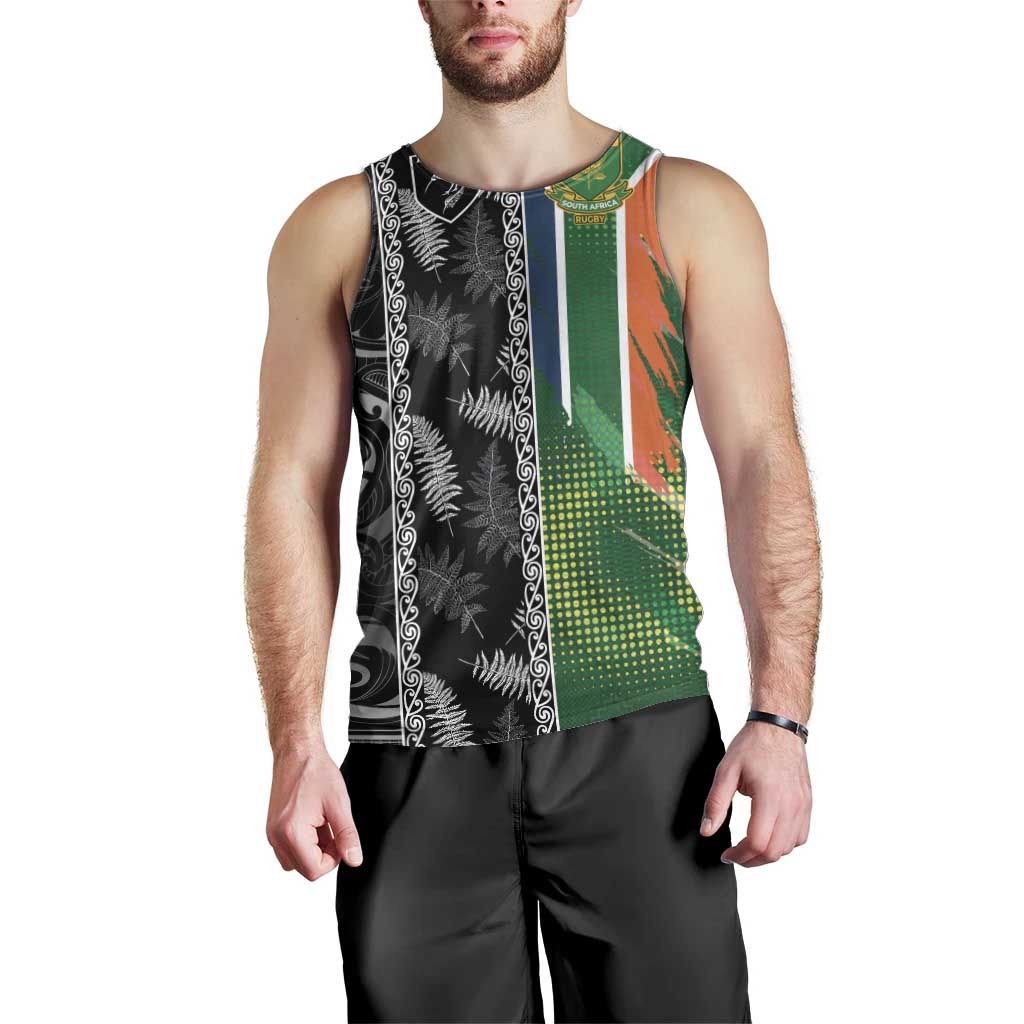 Custom Aotearoa South Africa Rugby Freedom Cup Men Tank Top Maori Silver Fern Art and Sporty Flag SA - Wonder Print Shop