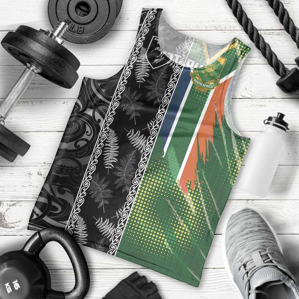 Custom Aotearoa South Africa Rugby Freedom Cup Men Tank Top Maori Silver Fern Art and Sporty Flag SA - Wonder Print Shop