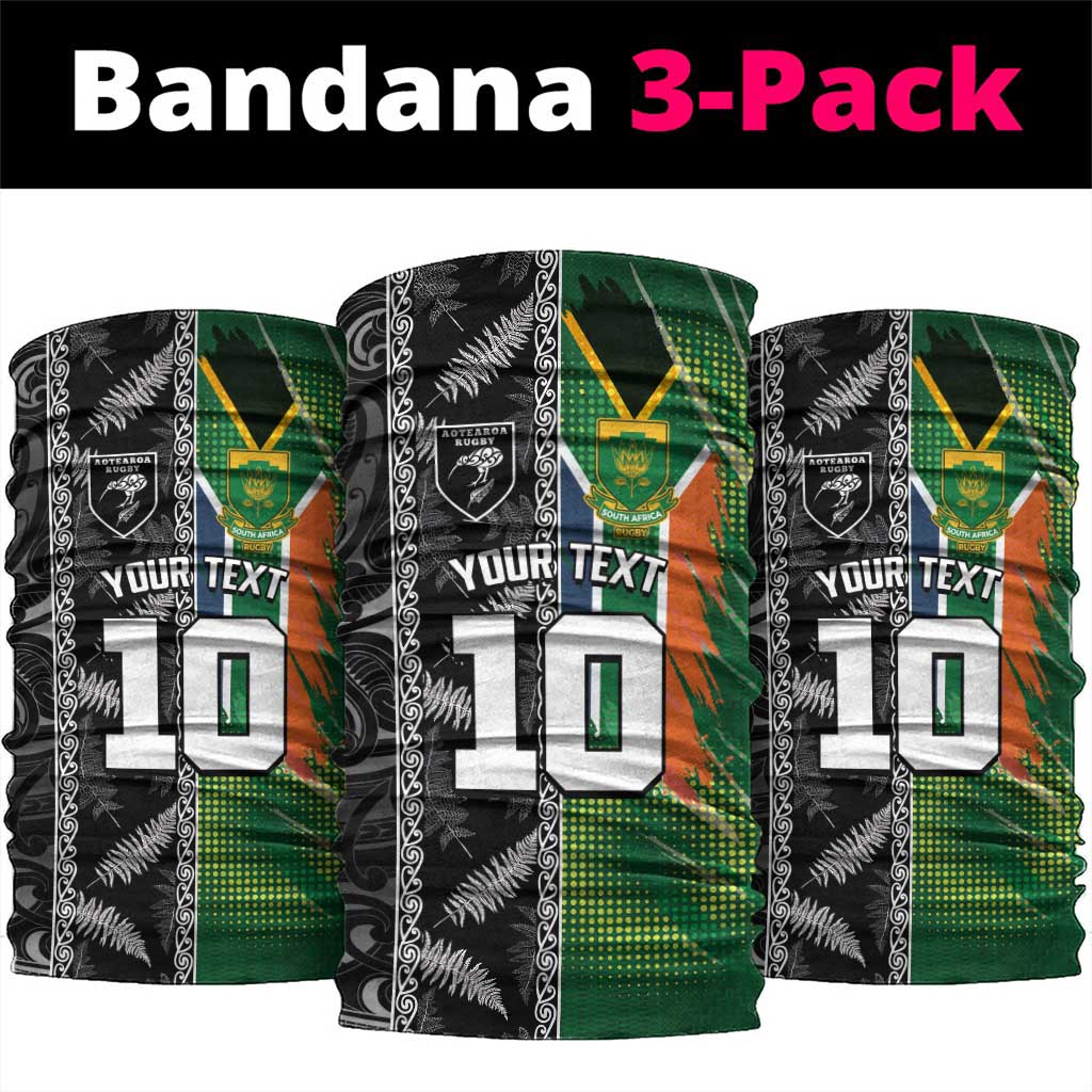 Custom Aotearoa South Africa Rugby Freedom Cup Neck Gaiter Maori Silver Fern Art and Sporty Flag SA - Wonder Print Shop