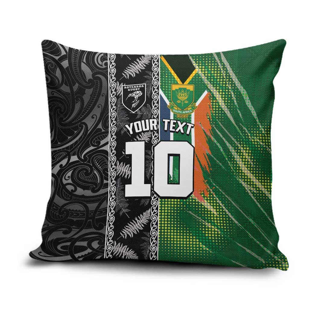 Custom Aotearoa South Africa Rugby Freedom Cup Pillow Cover Maori Silver Fern Art and Sporty Flag SA - Wonder Print Shop