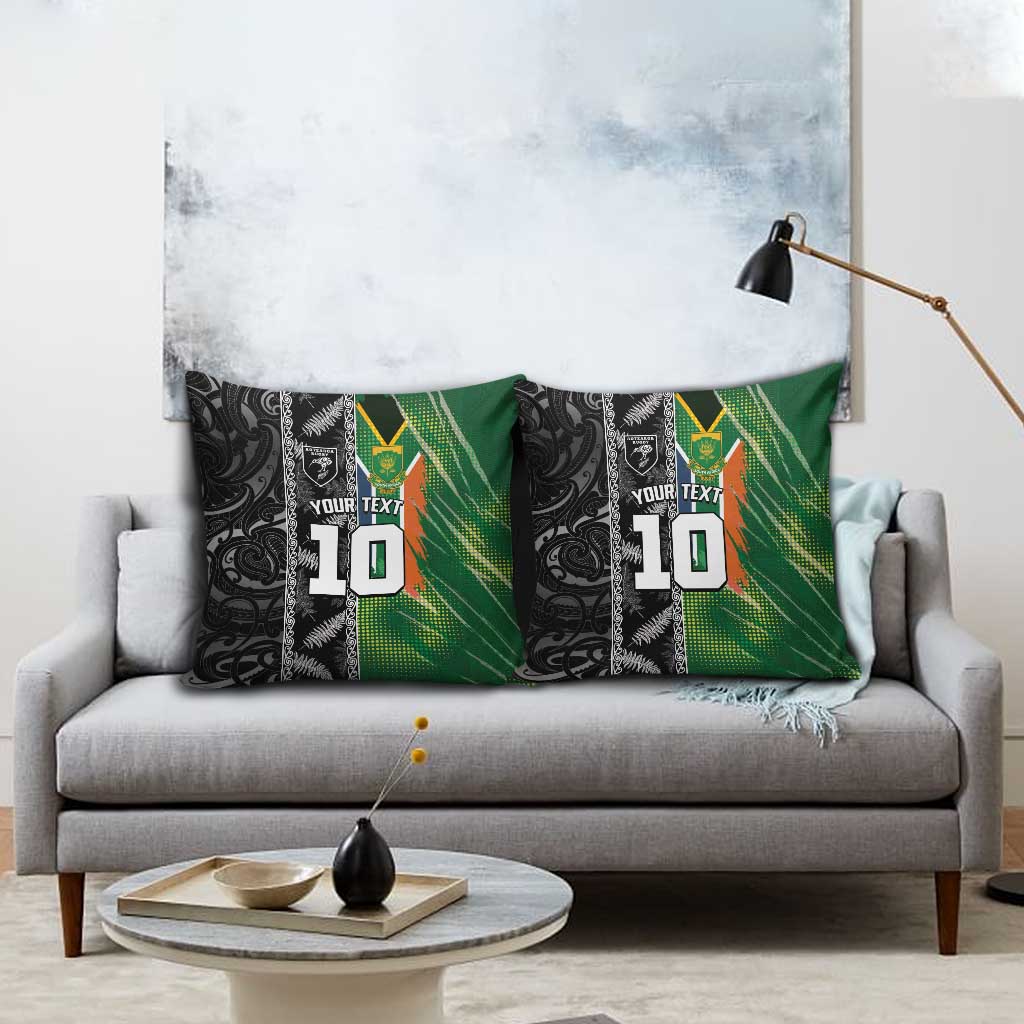 Custom Aotearoa South Africa Rugby Freedom Cup Pillow Cover Maori Silver Fern Art and Sporty Flag SA - Wonder Print Shop