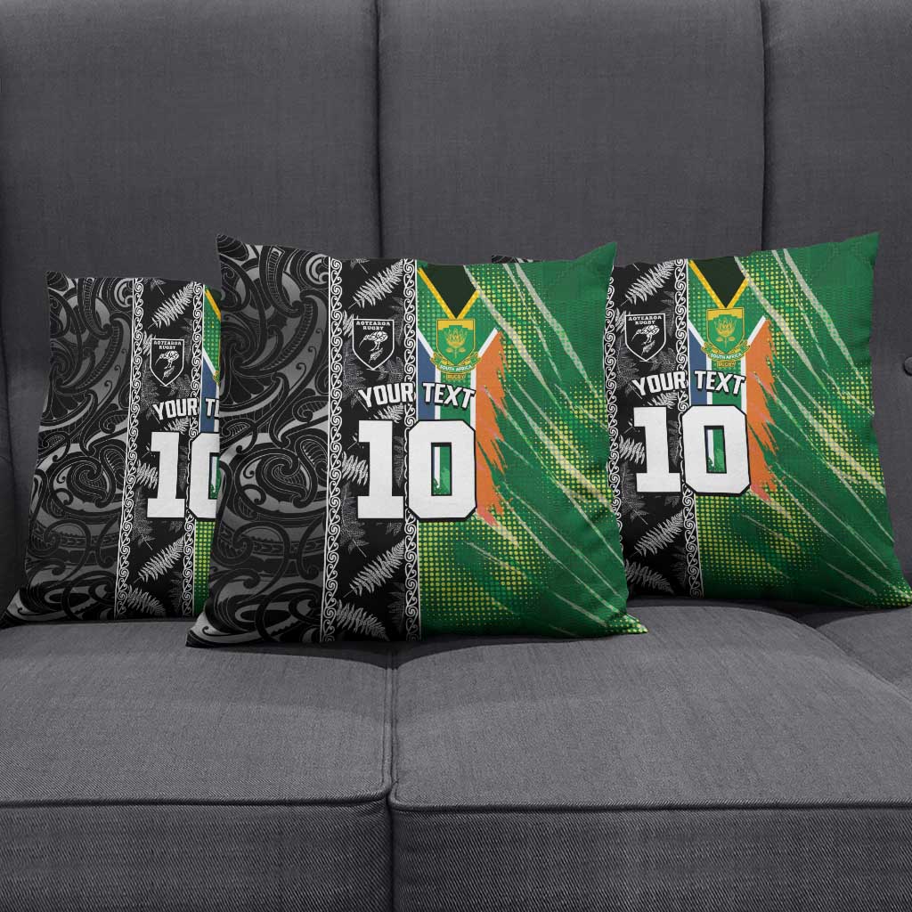 Custom Aotearoa South Africa Rugby Freedom Cup Pillow Cover Maori Silver Fern Art and Sporty Flag SA - Wonder Print Shop