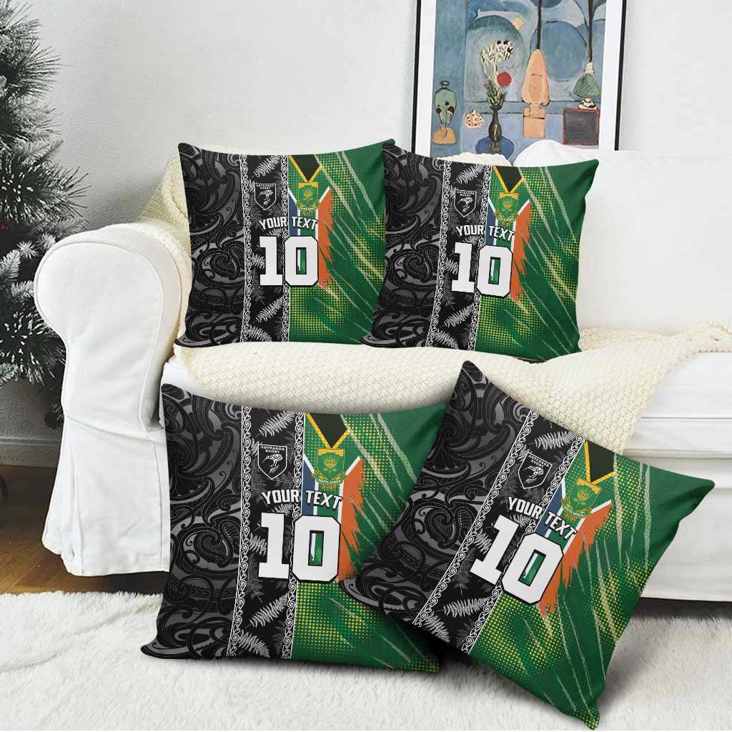 Custom Aotearoa South Africa Rugby Freedom Cup Pillow Cover Maori Silver Fern Art and Sporty Flag SA - Wonder Print Shop