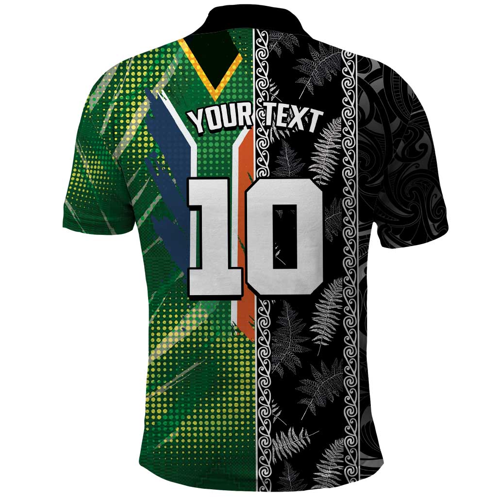 Custom Aotearoa South Africa Rugby Freedom Cup Polo Shirt Maori Silver Fern Art and Sporty Flag SA - Wonder Print Shop