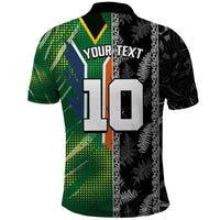 Custom Aotearoa South Africa Rugby Freedom Cup Polo Shirt Maori Silver Fern Art and Sporty Flag SA - Wonder Print Shop