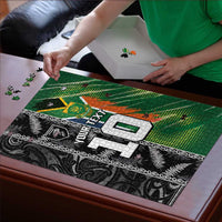 Custom Aotearoa South Africa Rugby Freedom Cup Puzzle Maori Silver Fern Art and Sporty Flag SA - Wonder Print Shop