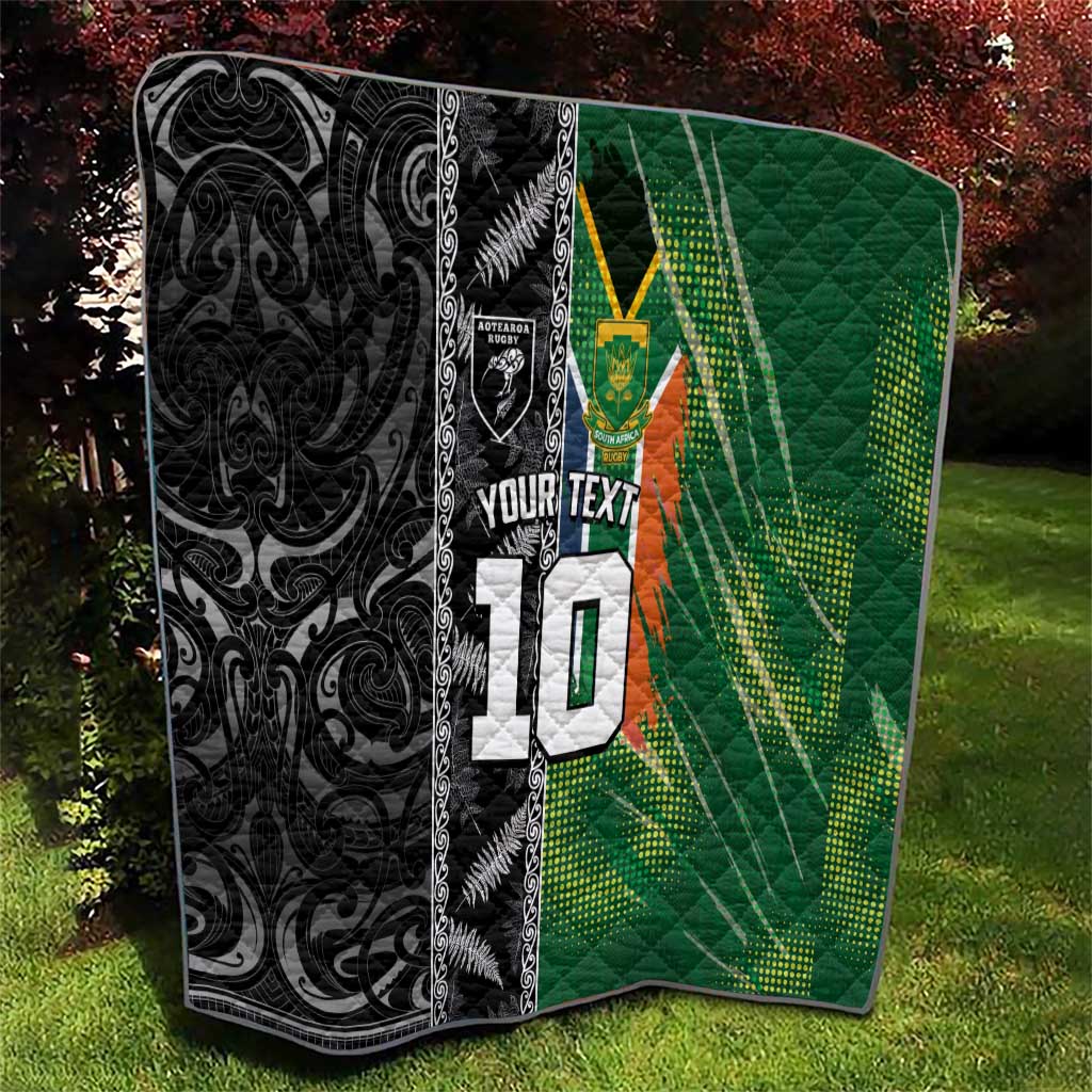 Custom Aotearoa South Africa Rugby Freedom Cup Quilt Maori Silver Fern Art and Sporty Flag SA - Wonder Print Shop
