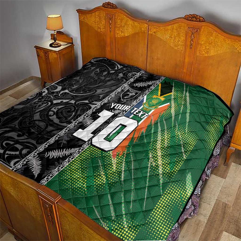 Custom Aotearoa South Africa Rugby Freedom Cup Quilt Maori Silver Fern Art and Sporty Flag SA - Wonder Print Shop