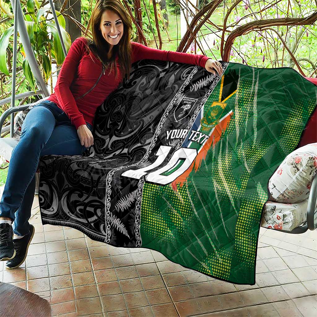 Custom Aotearoa South Africa Rugby Freedom Cup Quilt Maori Silver Fern Art and Sporty Flag SA - Wonder Print Shop