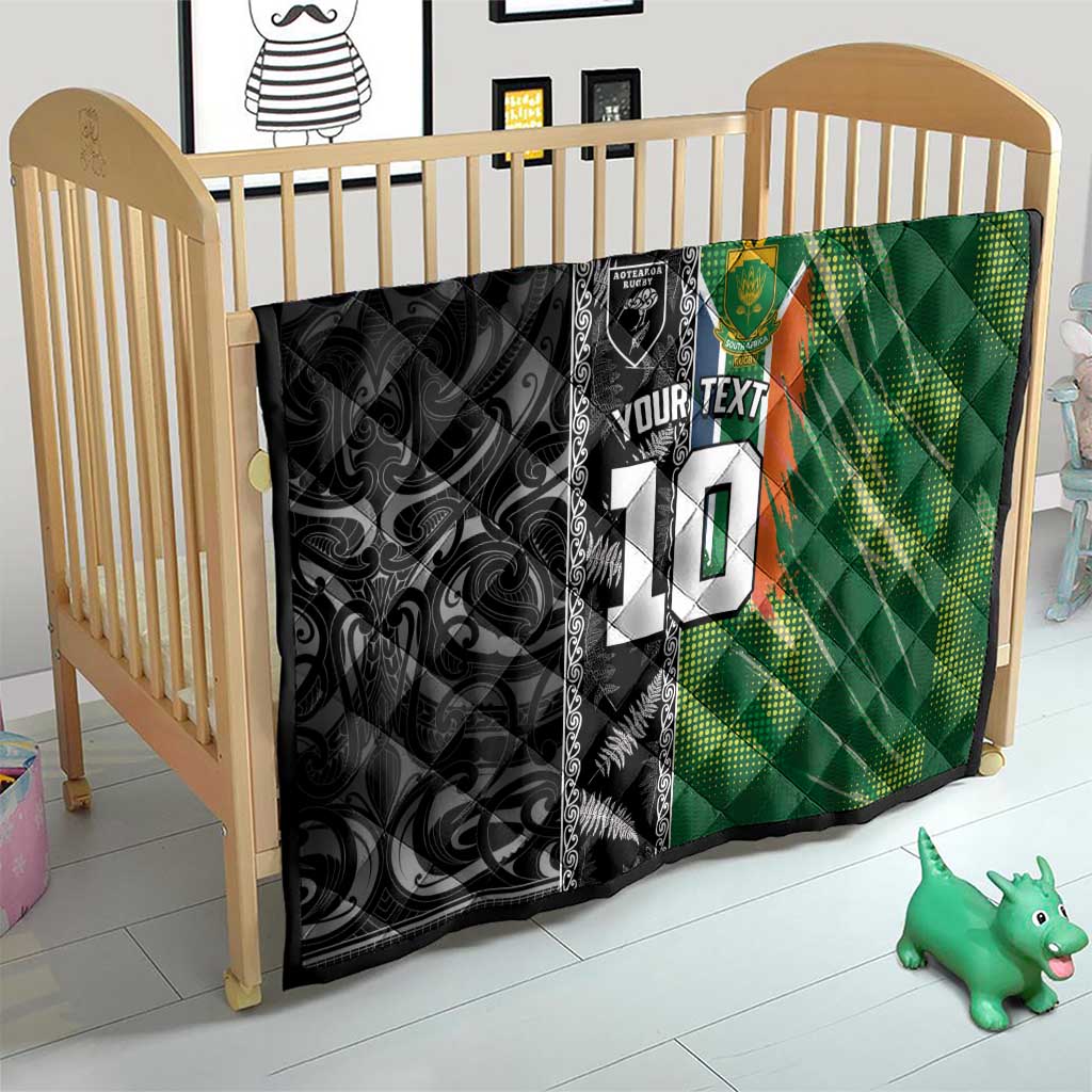 Custom Aotearoa South Africa Rugby Freedom Cup Quilt Maori Silver Fern Art and Sporty Flag SA - Wonder Print Shop