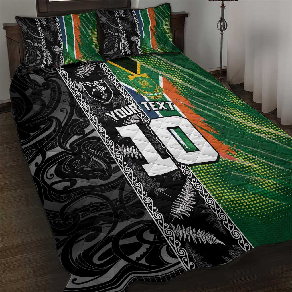 Custom Aotearoa South Africa Rugby Freedom Cup Quilt Bed Set Maori Silver Fern Art and Sporty Flag SA - Wonder Print Shop