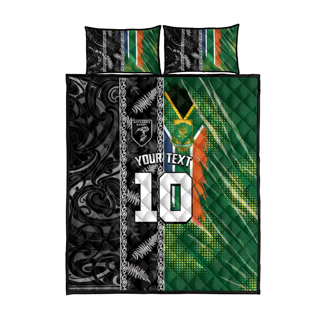 Custom Aotearoa South Africa Rugby Freedom Cup Quilt Bed Set Maori Silver Fern Art and Sporty Flag SA - Wonder Print Shop