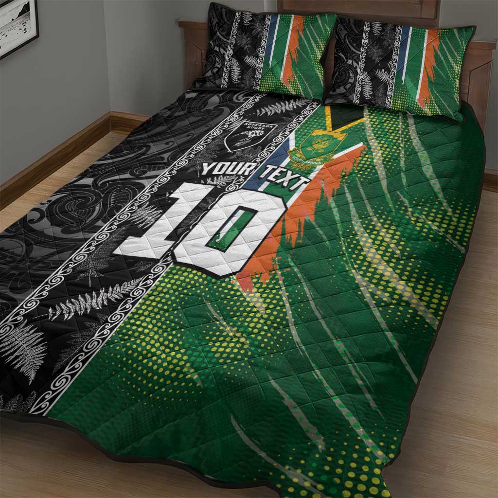 Custom Aotearoa South Africa Rugby Freedom Cup Quilt Bed Set Maori Silver Fern Art and Sporty Flag SA - Wonder Print Shop