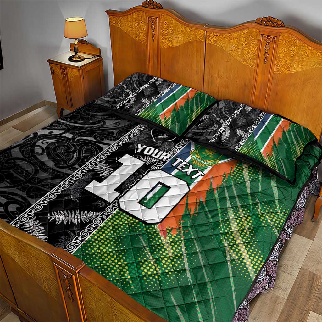 Custom Aotearoa South Africa Rugby Freedom Cup Quilt Bed Set Maori Silver Fern Art and Sporty Flag SA - Wonder Print Shop