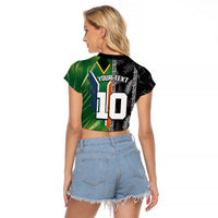 Custom Aotearoa South Africa Rugby Freedom Cup Raglan Cropped T Shirt Maori Silver Fern Art and Sporty Flag SA - Wonder Print Shop