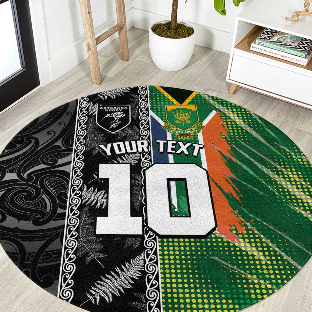 Custom Aotearoa South Africa Rugby Freedom Cup Round Carpet Maori Silver Fern Art and Sporty Flag SA - Wonder Print Shop