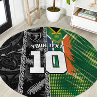 Custom Aotearoa South Africa Rugby Freedom Cup Round Carpet Maori Silver Fern Art and Sporty Flag SA - Wonder Print Shop
