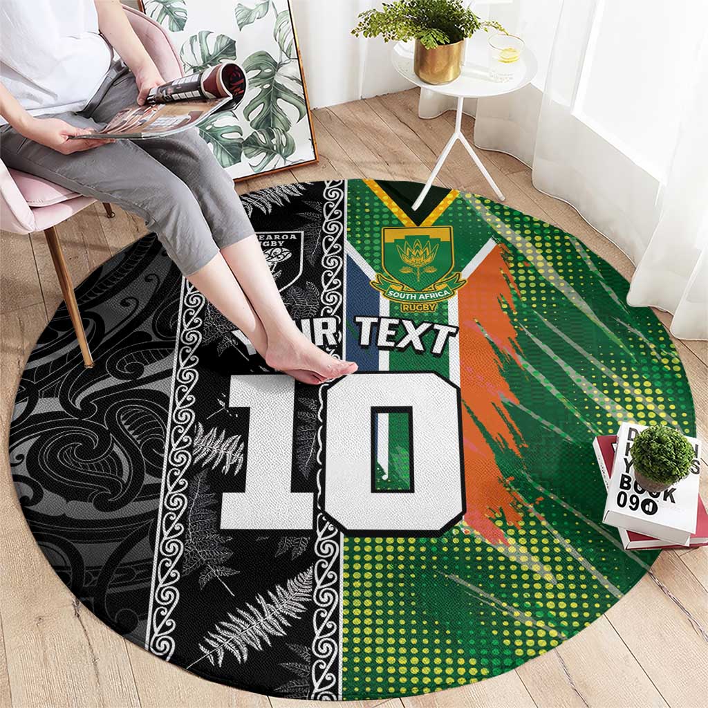 Custom Aotearoa South Africa Rugby Freedom Cup Round Carpet Maori Silver Fern Art and Sporty Flag SA - Wonder Print Shop