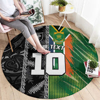 Custom Aotearoa South Africa Rugby Freedom Cup Round Carpet Maori Silver Fern Art and Sporty Flag SA - Wonder Print Shop