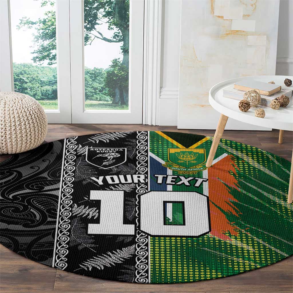 Custom Aotearoa South Africa Rugby Freedom Cup Round Carpet Maori Silver Fern Art and Sporty Flag SA - Wonder Print Shop
